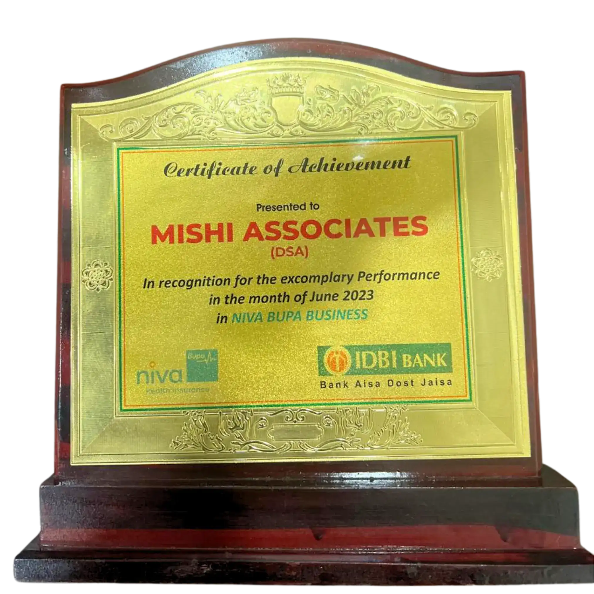 IDBI Bank - Certificate of Achievement